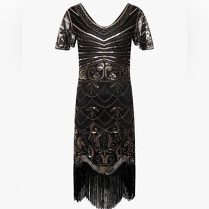 RoRox large Black and Gold Women's 1920’s flapper Dress or Costume